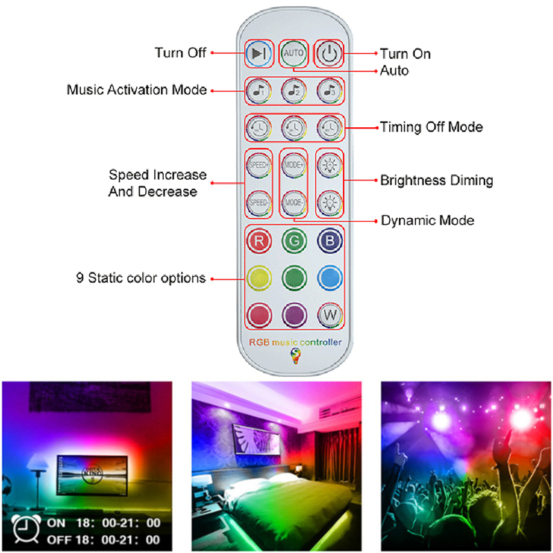 DC5-24V RGB Bluetooth/WiFi Music APP LED Mini Controller With 24 Keys Remote Control, Work With Alexa & Google Assitant
